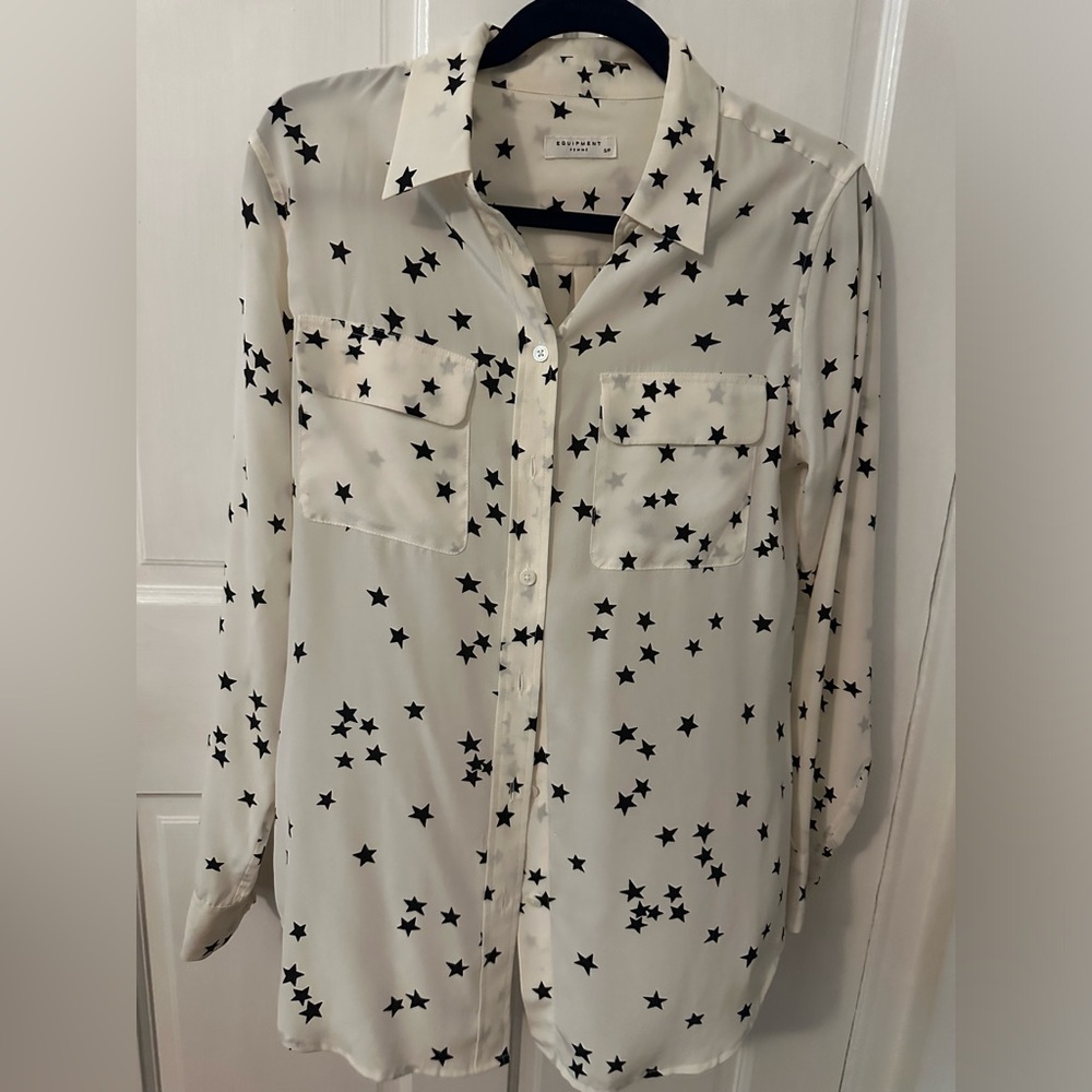 100%silk blouse white with navy stars